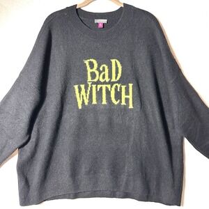 Vince Camuto XL Sweater Black Bad Witch Wicked Halloween Pullover Cozy